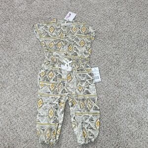 Jessica Simpson Geometric Yellow and Gray Kids Romper